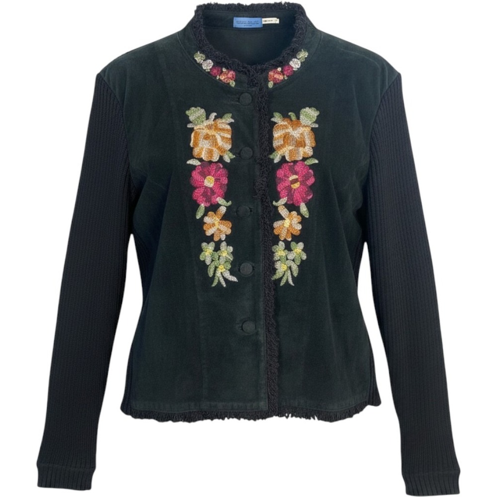 Provence d'amour Embroidered Suede Cardigan Jacket XL Western Artsy Whimsigoth